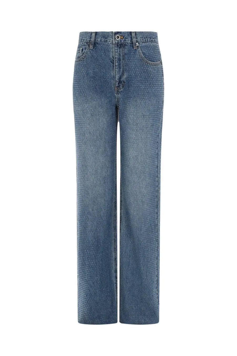 Blue denim jeans by self-portrait featuring a subtle textured pattern and classic five-pocket design for women