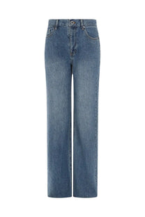 Blue denim jeans by self-portrait featuring a subtle textured pattern and classic five-pocket design for women