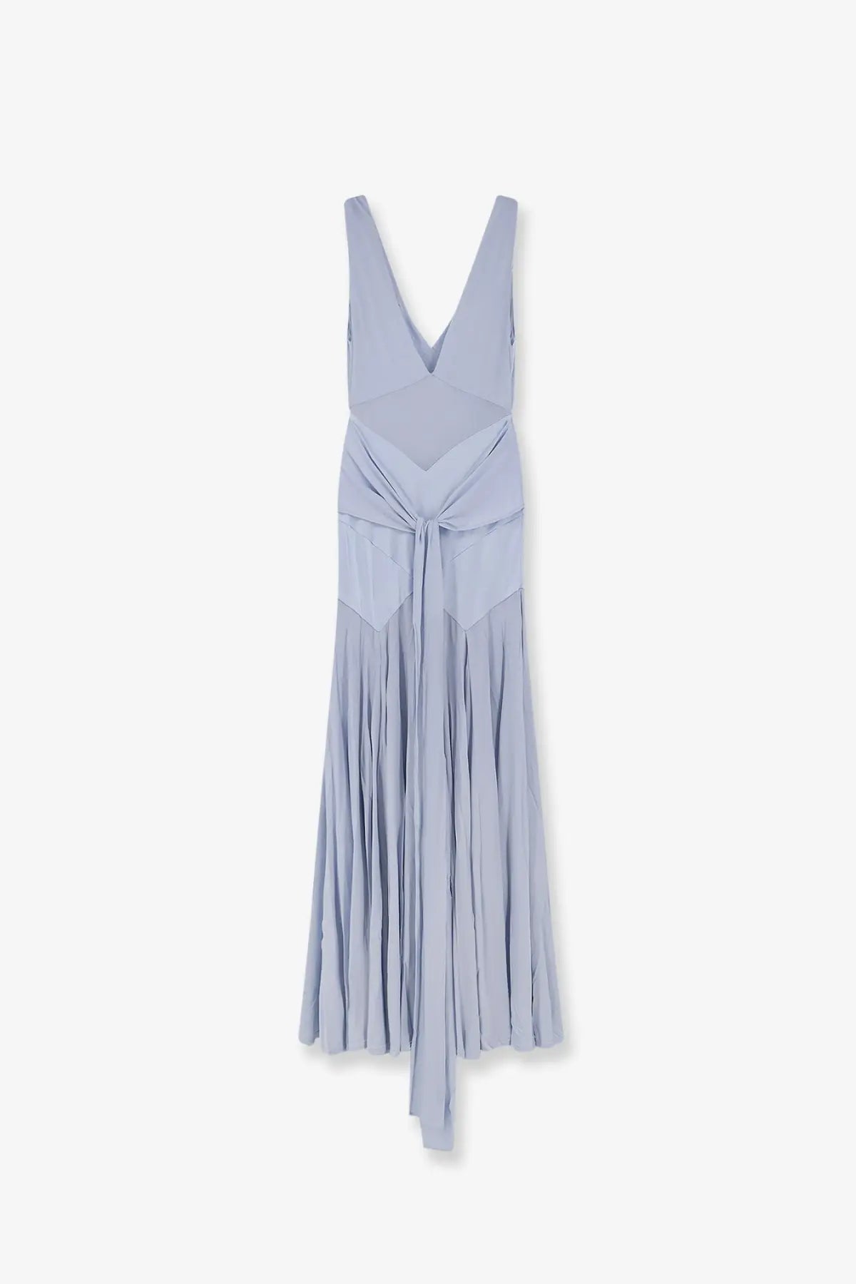 Self-portrait women’s jersey maxi dress in light blue with sleeveless design deep v-neck tied waistband and pleated skirt