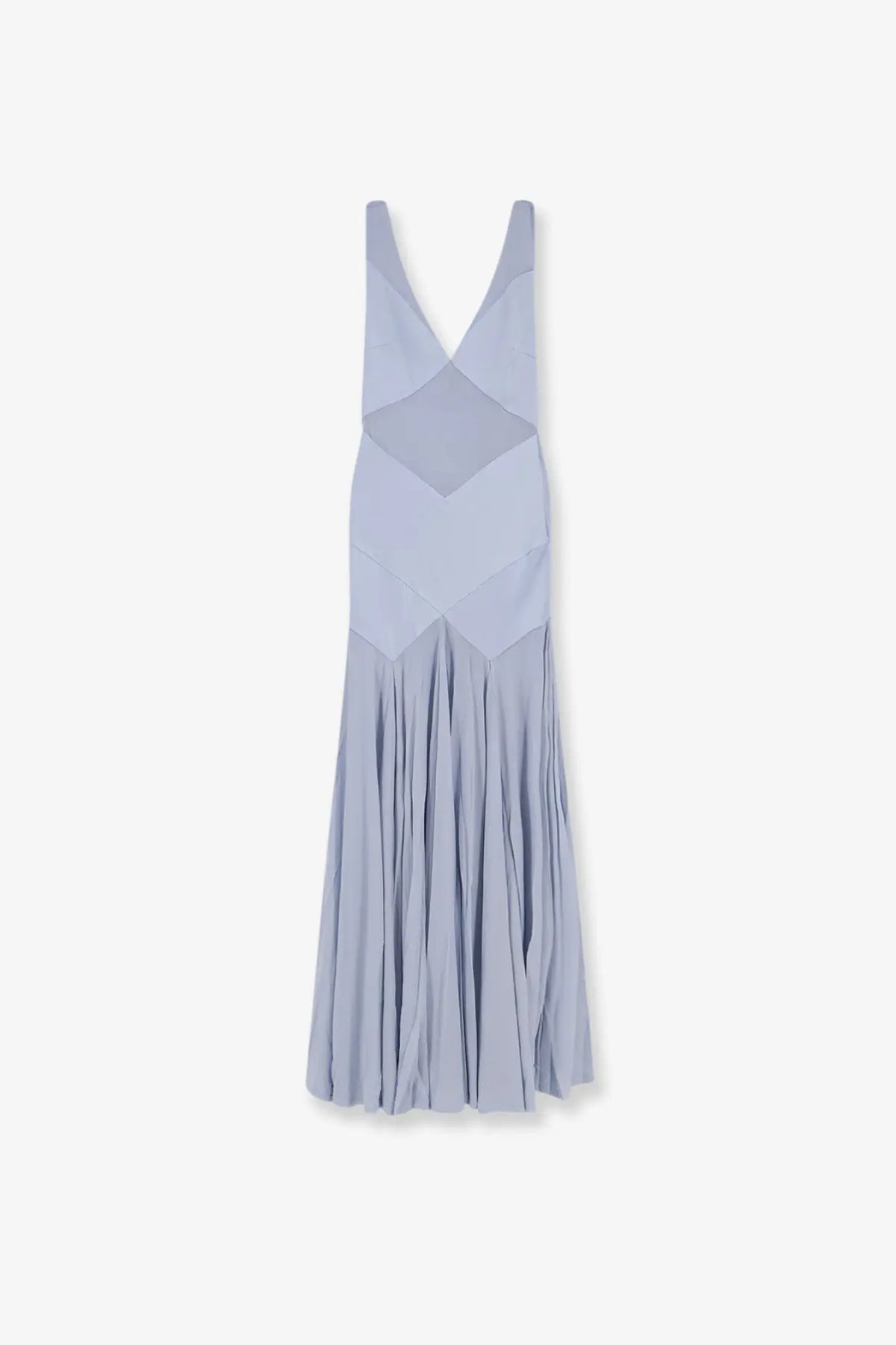 Self-portrait women’s jersey maxi dress in light blue with geometric panel design and pleated sleeveless style