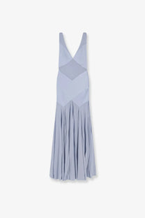 Self-portrait women’s jersey maxi dress in light blue with geometric panel design and pleated sleeveless style