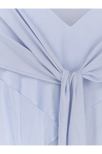 A light blue soft satin self-portrait women’s jersey maxi dress with v-neckline and tied waistband
