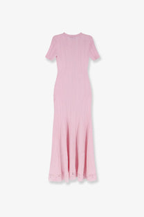 A soft pink ribbed knit midi dress with short sleeves and flared hem by self-portrait womens knit lace insert midi dress blue