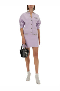 Lavender knit cardigan with crystal embellishments and silver buttons from self-portrait women’s knit skirt purple collection