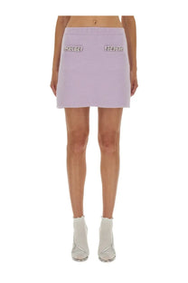 Self-portrait women’s lavender knit mini skirt with two front pockets and sparkling rhinestone embellishments
