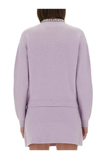 Self portrait women’s knitted cardigan purple with lavender knit and sparkling embellished collar detail