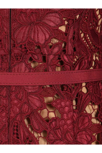 Self-portrait women’s lace midi dress in deep red with intricate floral embroidery and matching satin belt