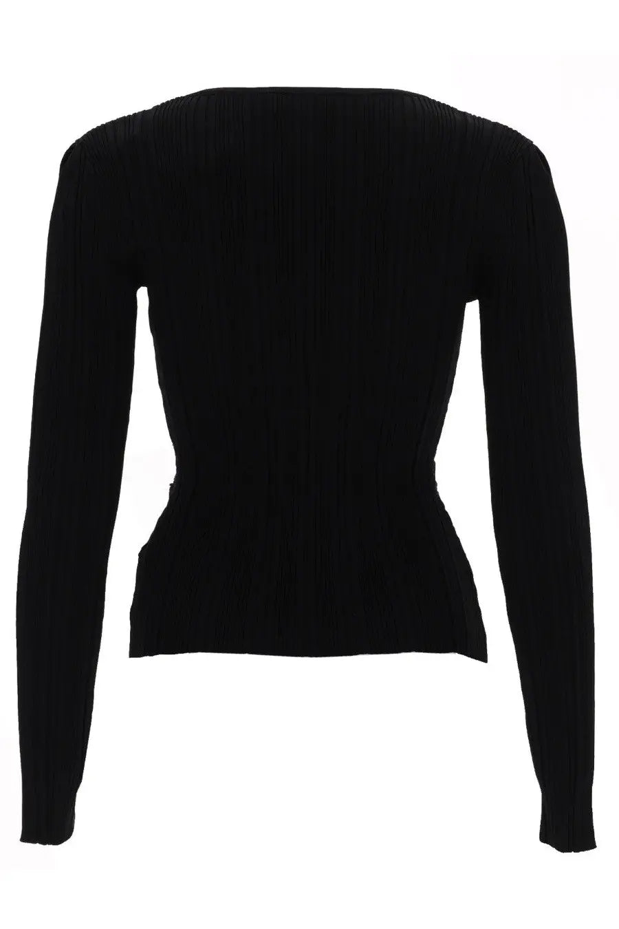 Self-portrait women’s lace top black ribbed knit long-sleeved fitted silhouette in black