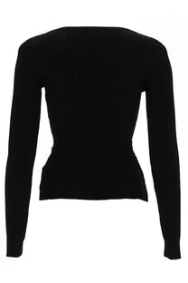 Self-portrait women’s lace top black ribbed knit long-sleeved fitted silhouette in black
