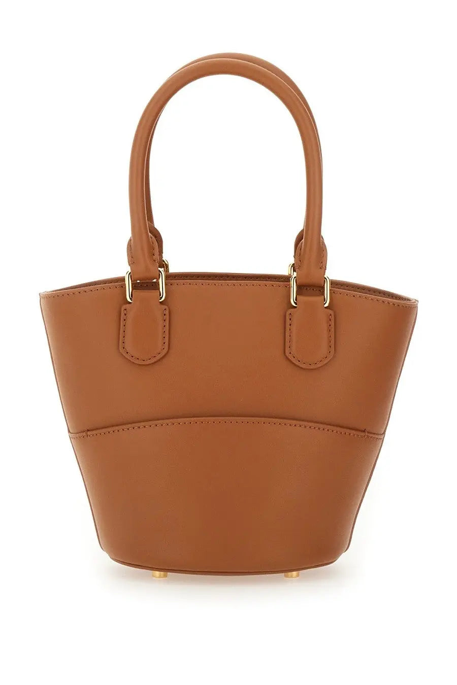Tan leather bucket bag with gold-tone hardware and rounded top handles from self-portrait womens leather tote bag beige