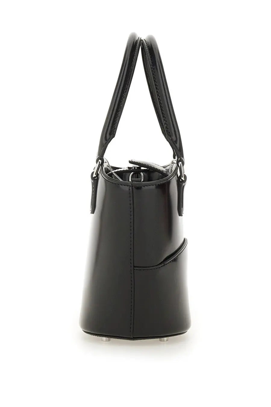 Black patent leather tote bag by self-portrait with structured shape and dual top handles for women