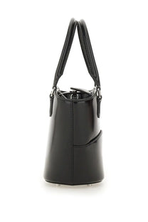 Black patent leather tote bag by self-portrait with structured shape and dual top handles for women