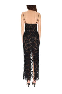 Self-portrait women’s black lace maxi dress with delicate floral patterns and thin spaghetti straps