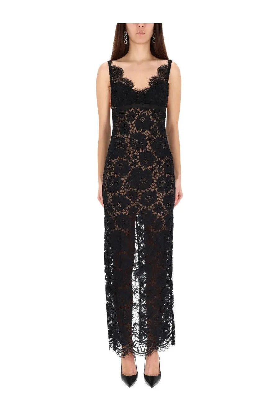 Self-portrait women’s black lace maxi dress with floral patterns and a fitted silhouette