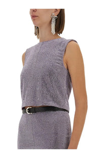 Self-portrait women’s sleeveless metal mesh top in shimmering purple with a structured cropped silhouette
