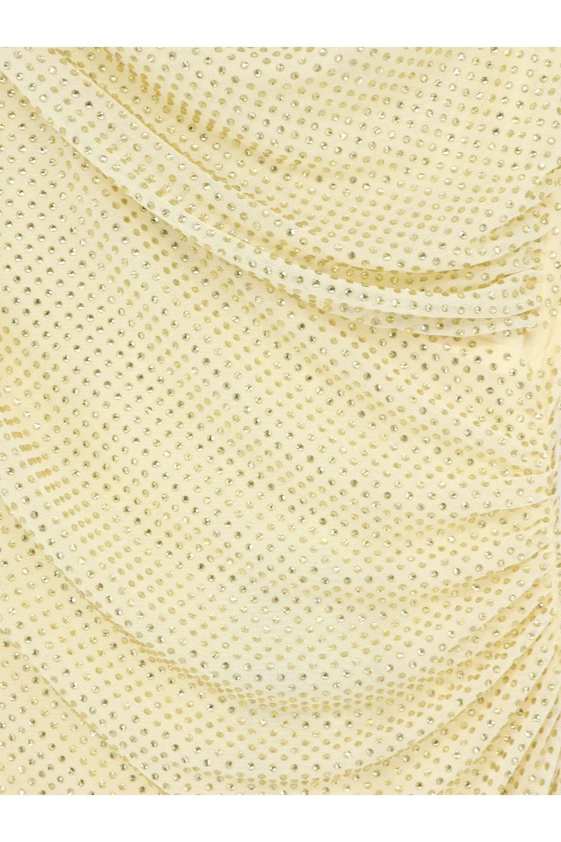 Self-portrait women’s midi dress yellow with cream color, ruched texture, and sparkling silver rhinestone pattern