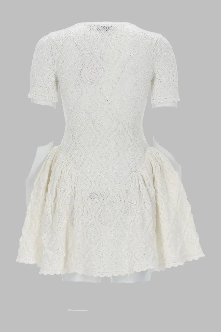 Self-portrait women’s mini abito svasato white lace dress with short sleeves and intricate diamond pattern design