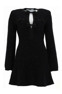 Self-portrait women’s black mini dress with black sequins bow accents and white collar detail