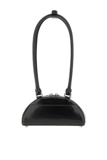 Black glossy leather self-portrait womens mini shoulder bag with curved top handle and silver-toned hardware