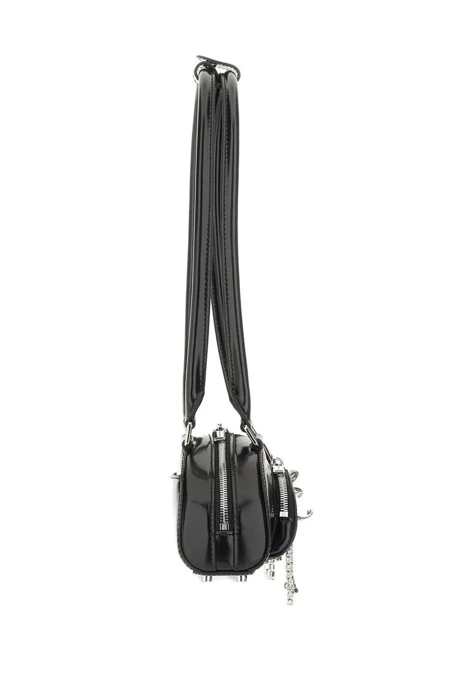 Self-portrait women’s mini shoulder bag black glossy patent leather with silver hardware and spiked detailing