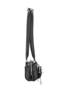 Self-portrait women’s mini shoulder bag black glossy patent leather with silver hardware and spiked detailing