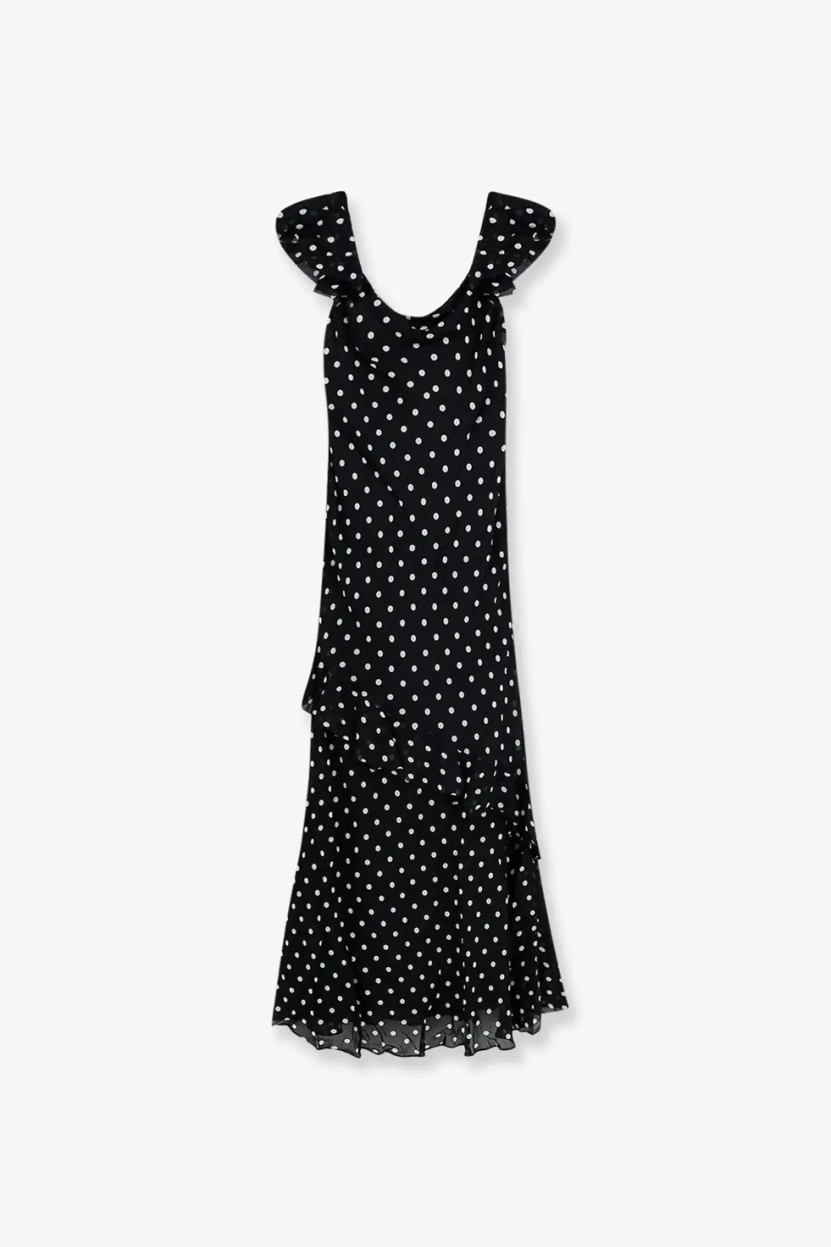Self-portrait women’s black viscose dress with polka dots ruffled shoulder straps and tiered hem