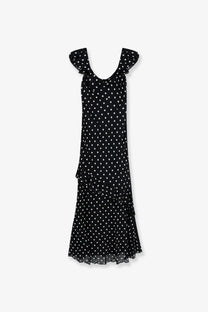 Self-portrait women’s black viscose dress with polka dots ruffled shoulder straps and tiered hem