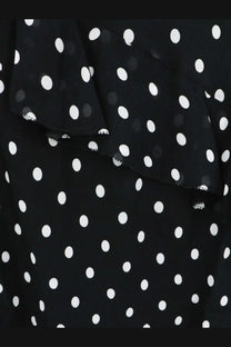 Self-portrait women’s black viscose dress with white polka dots and ruffled hem front view