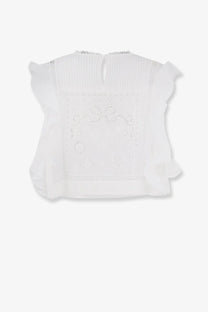 White embroidered self-portrait women’s ramie blouse with ruffled sleeves and delicate patterned design