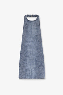 Self-portrait women’s blue sleeveless knee-length denim dress with rhinestone croc effect and keyhole neckline