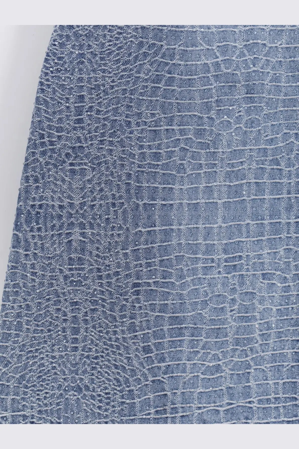Self-portrait women’s rhinestone croc effect blue denim dress with subtle crocodile skin texture pattern