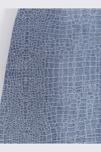 Self-portrait women’s rhinestone croc effect blue denim dress with subtle crocodile skin texture pattern