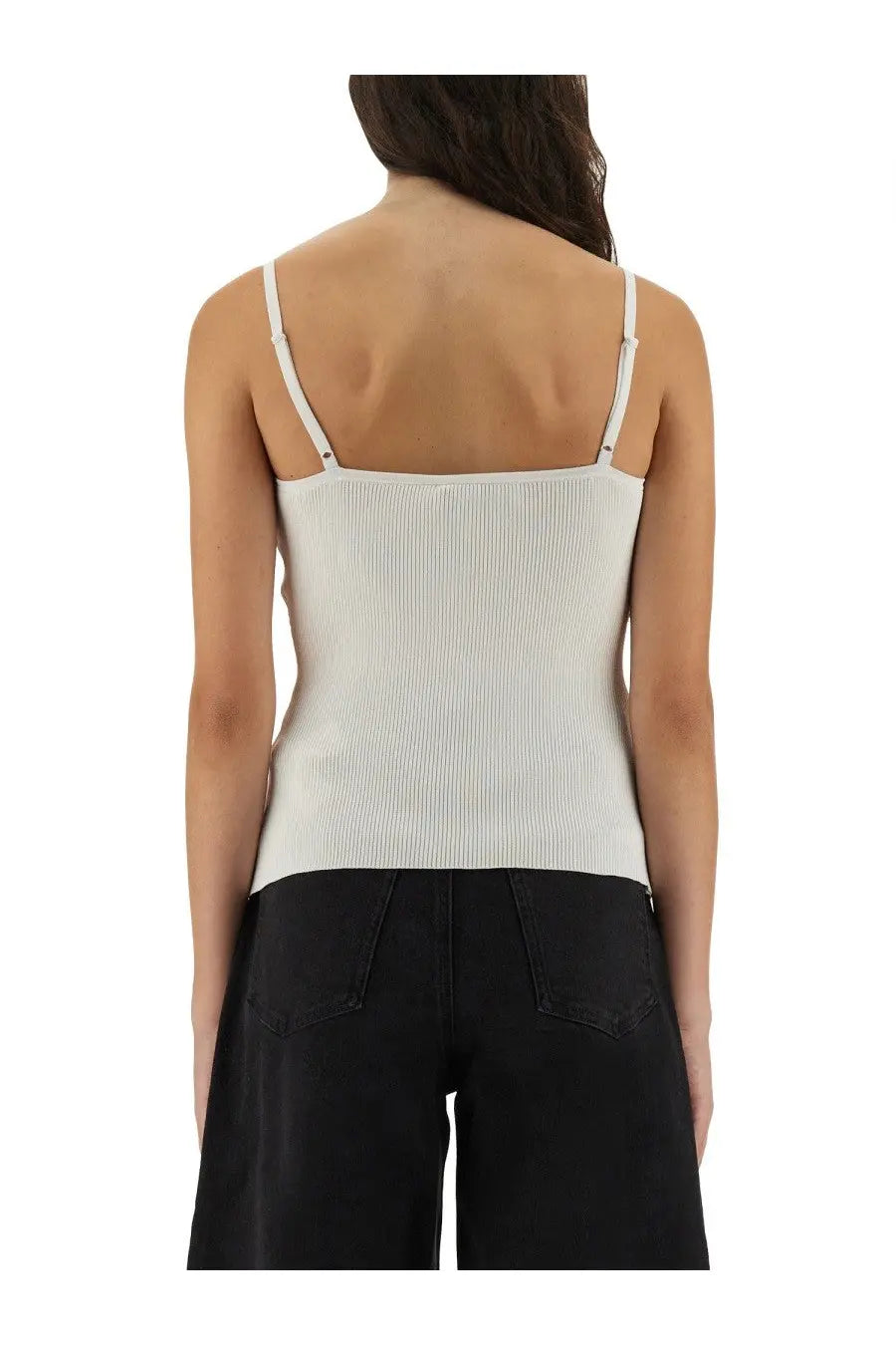 Self-portrait women’s off-white ribbed knit camisole with thin straps and square neckline in soft fabric