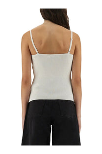 Self-portrait women’s off-white ribbed knit camisole with thin straps and square neckline in soft fabric
