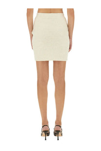 Cream-colored textured knit mini skirt by self-portrait featuring sequins in white for women