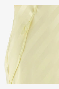 Self-portrait women’s yellow satin long dress with subtle diagonal stripes and delicate tie closure