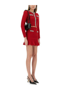 Red tweed two-piece set with silver embellishments featuring textured knit skirt by self-portrait women’s red