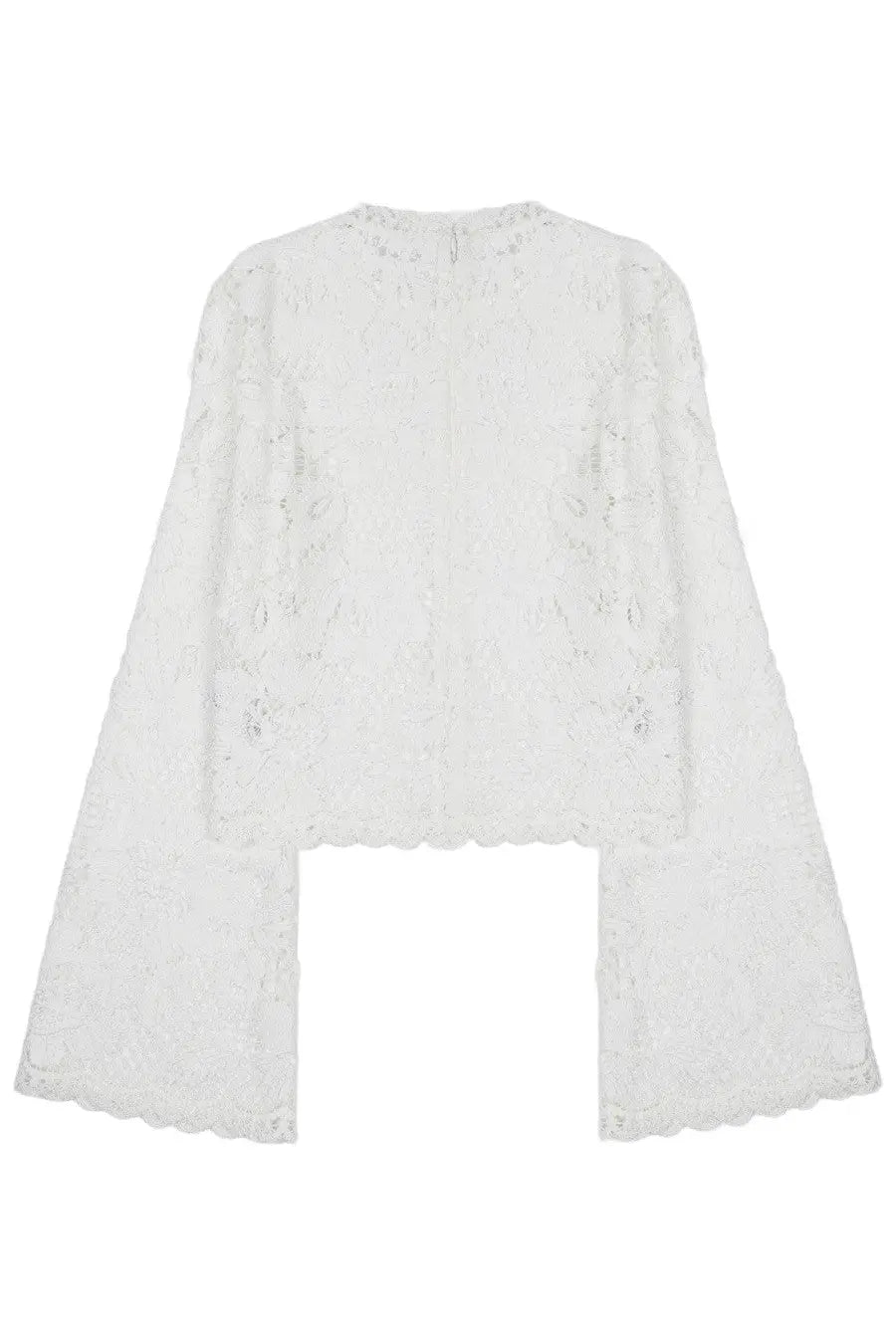 Self-portrait women’s white crochet blouse with bell sleeves and scalloped hem in lace fabric