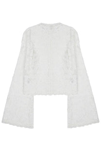 Self-portrait women’s white crochet blouse with bell sleeves and scalloped hem in lace fabric