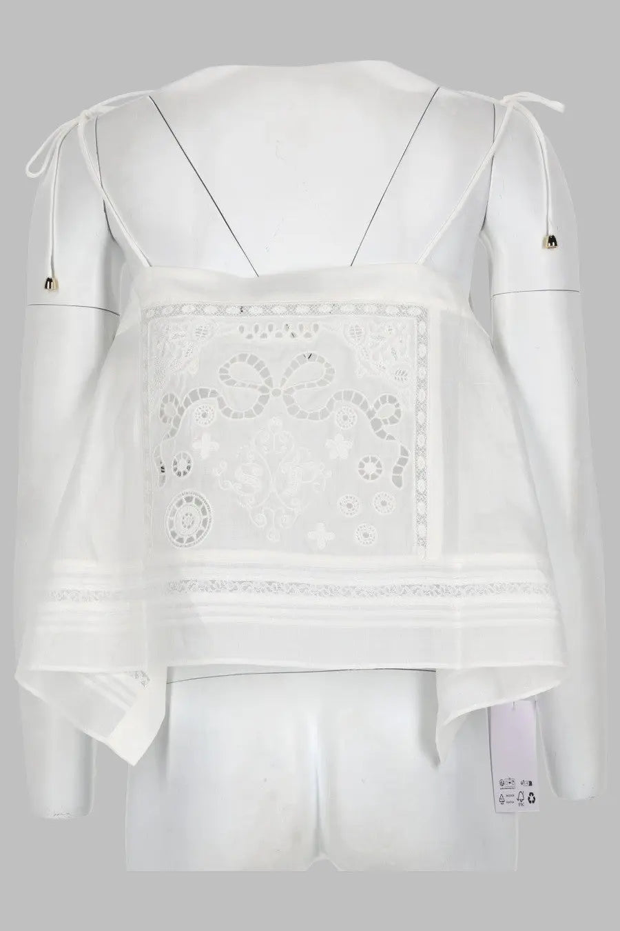 White sheer blouse with intricate lace detailing and drawstring sleeves by self-portrait womens top ricamato white