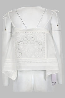 White sheer blouse with intricate lace detailing and drawstring sleeves by self-portrait womens top ricamato white