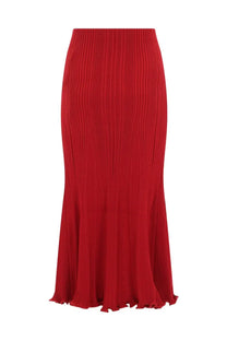 A vibrant red ribbed knit viscose midi skirt with a flared hem by self portrait for women