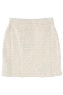 Cream-colored self-portrait wool mini skirt with textured tweed and slightly frayed hem for women in white