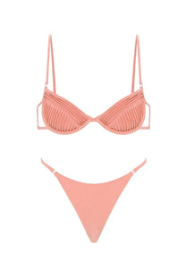 Selia Richwood women’s amy bikini swimsuit blue with a delicate peach ruched structured top and matching high-cut bottoms