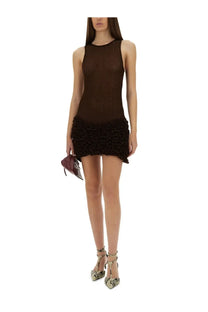 Selia Richwood women’s brown mesh mini poncik dress with ruffled textured hemline for stylish occasions