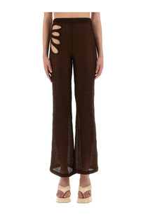 Selia Richwood women’s brown knit trousers with textured fabric and cut-out side details