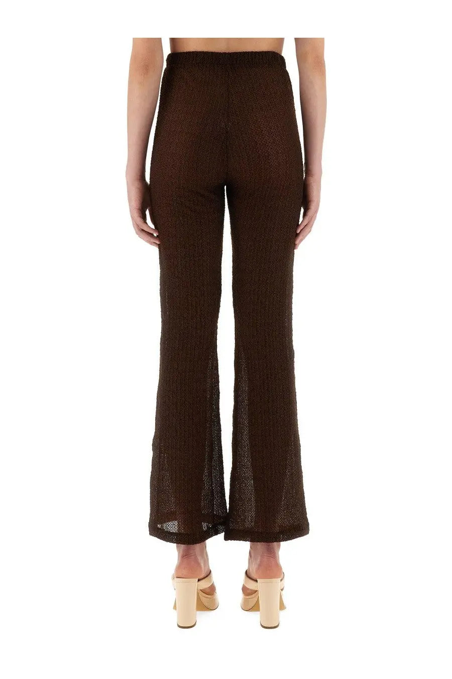 Brown textured knit high waist flared trousers selia richwood women’s pants lily brown front view