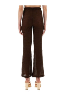 Brown textured knit high waist flared trousers selia richwood women’s pants lily brown front view