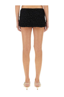 Selia richwood womans black mini skirt with ruffled woven fabric texture and textured finish
