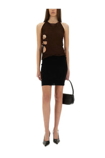 Selia Richwood women’s brown textured knit halter top with asymmetrical cut-out details in lily brown